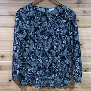 J. Jill Black & White Floral Hi-Low Blouse Small